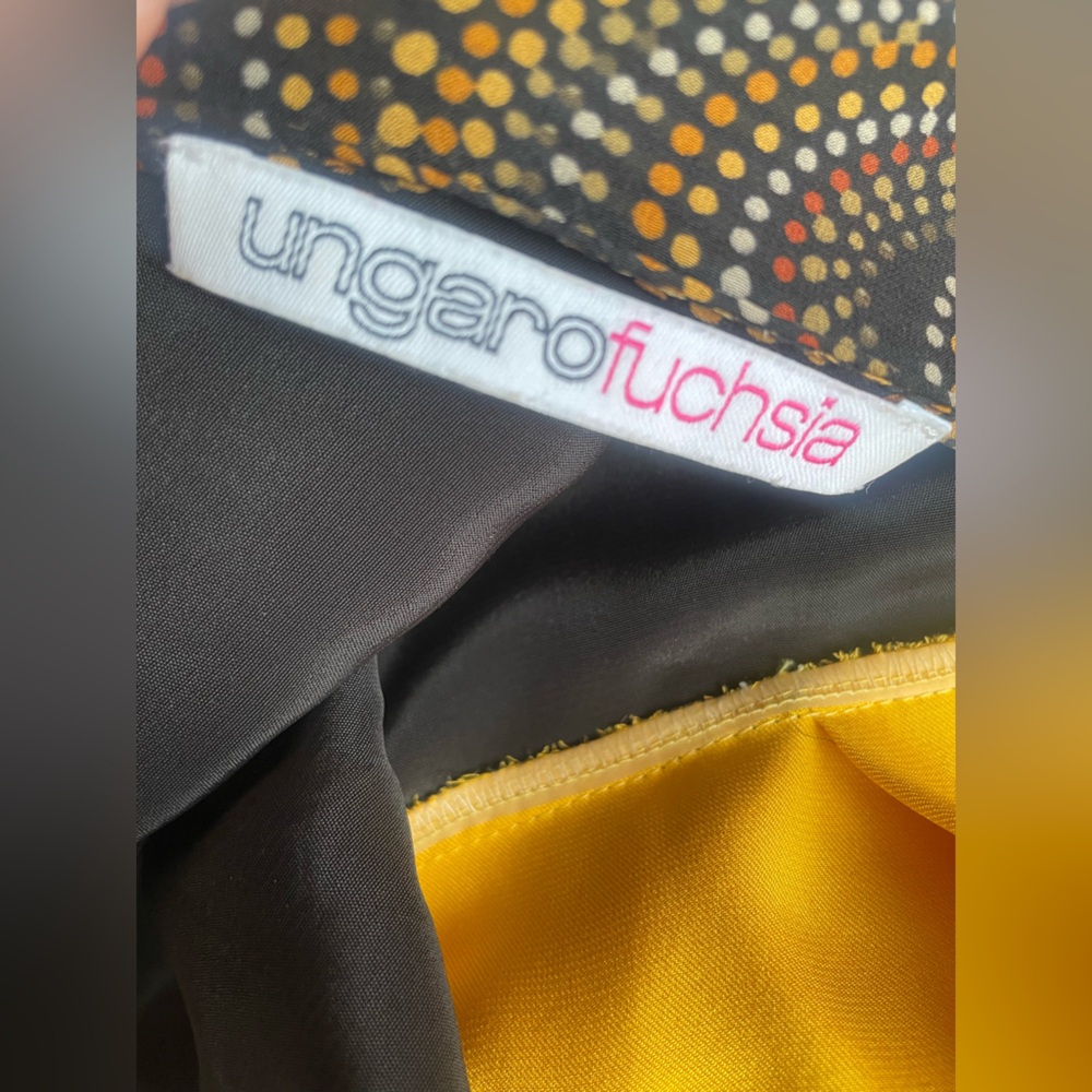 Vintage Ungaro Fuchsia yellow & black silk dress with macrame knot  size 10 - Picture 7 of 7